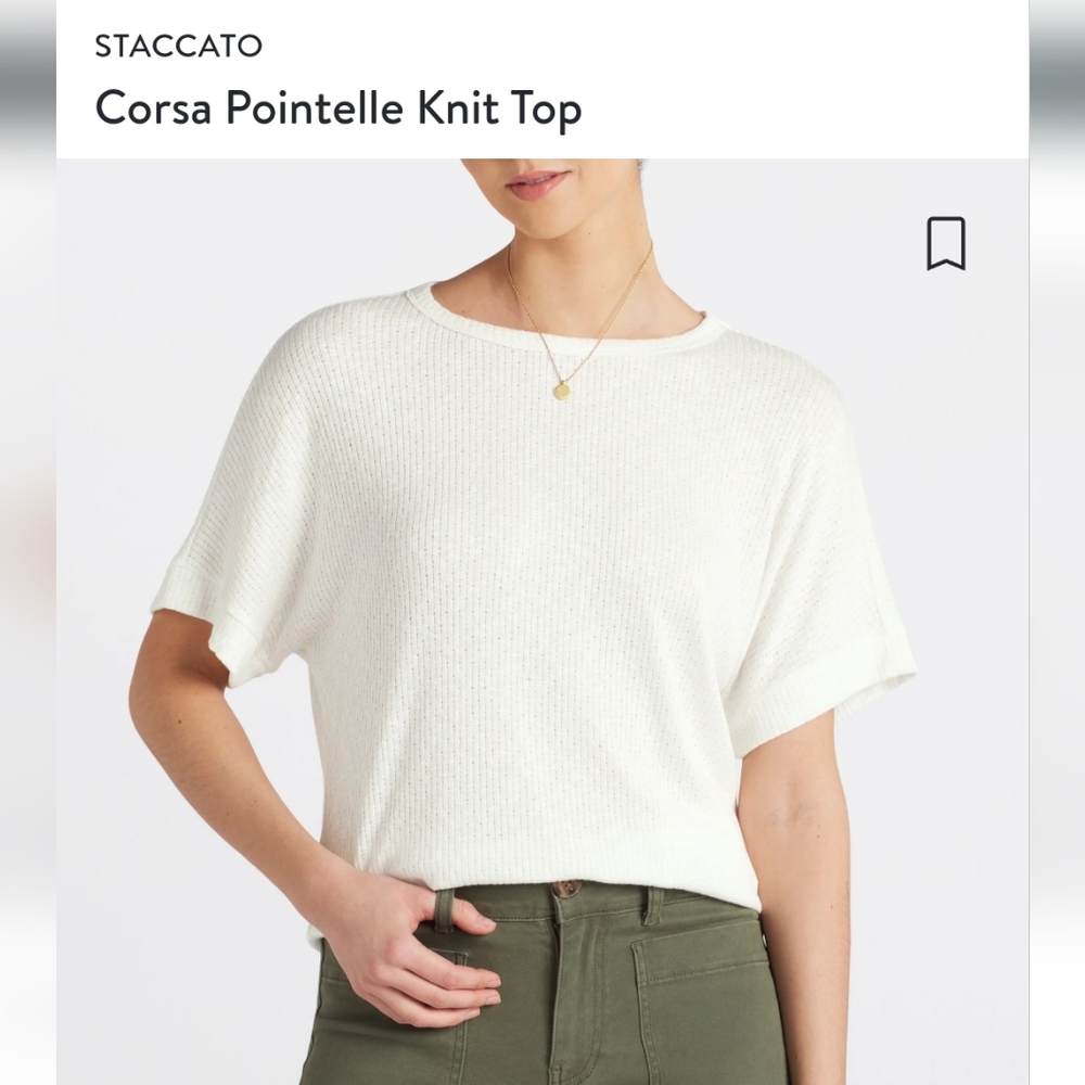 Staccato Corsa white pointelle knit top M